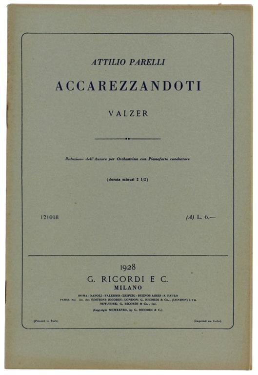 Accarezzandoti. Valzer. Riduzione Dell'Autore Per Orchestina Con Pianoforte Conduttore - copertina