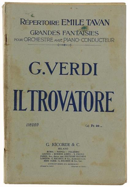 Il Trovatore. Répertoire Emile Tavan - Grandes Fantasies Pour Orchestre Avec Piano-Conducteur - Giuseppe Verdi - copertina