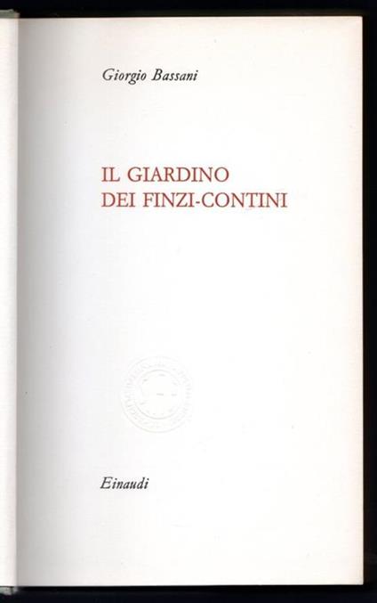 Il giardino dei Finzi-Contini - Giorgio Bassani - copertina