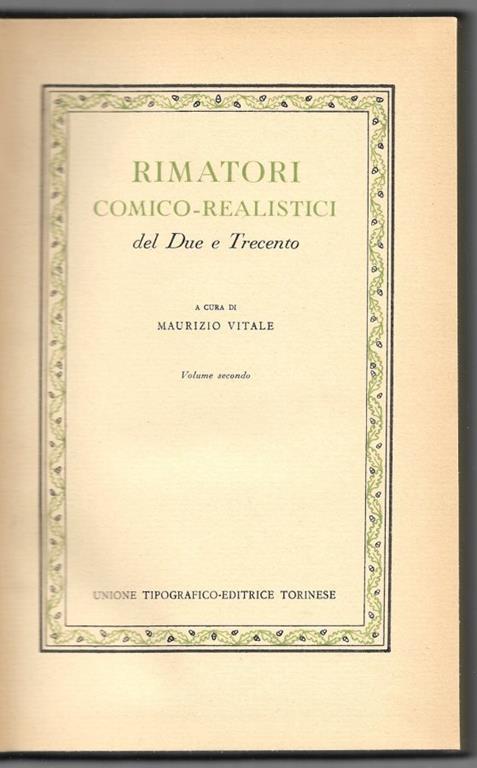 Rimatori comico-realistici del Due e Trecento - Volume secondo - Maurizio Vitale - copertina