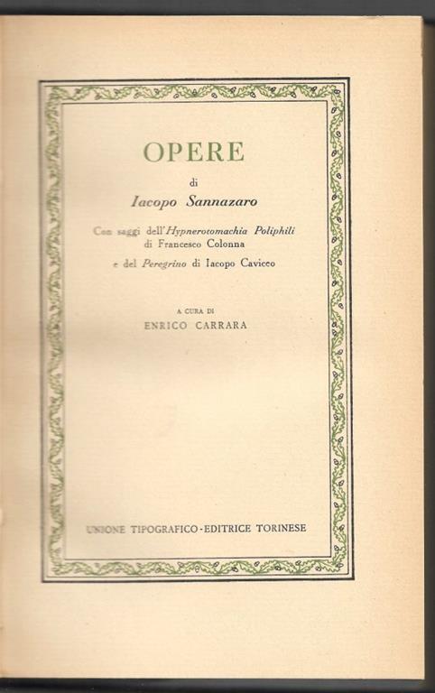 Opere - Jacopo Sannazzaro - copertina