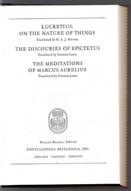 Lucretius on the nature of things - The Discourses of epicteus - The meditations af Marcus Aureluis - copertina