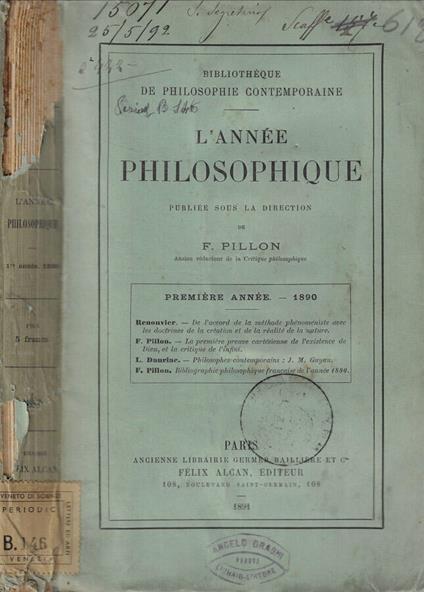 L' Année philosophique 1890 - copertina