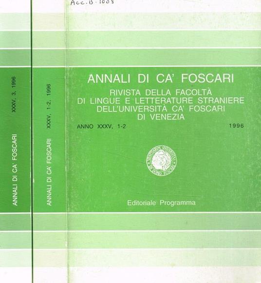 Annali di ca' foscari. Rivista della facoltà di lingue e letterature straniere dell'università di Venezia. Anno XXXV, 1996 - copertina
