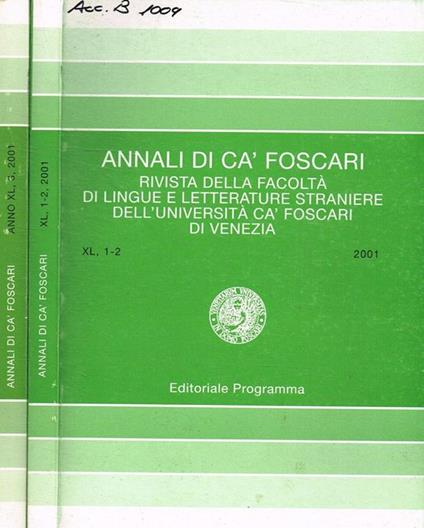 Annali di ca' foscari. Rivista della facoltà di lingue e letterature straniere dell'università di Venezia. Anno XL. 2001 - copertina