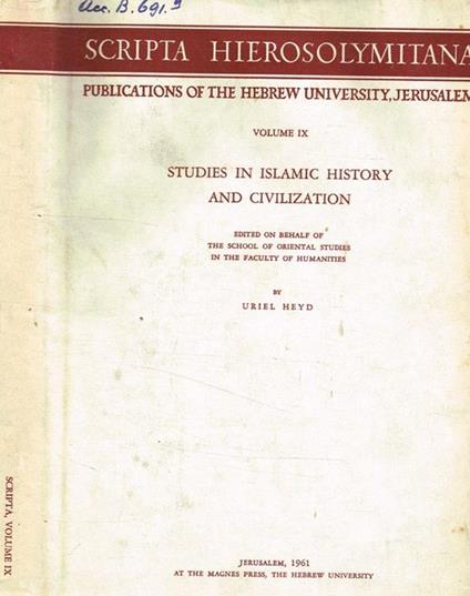 Scripta hierosolymitana Vol.IX. Studies in islamic history and civilization - copertina
