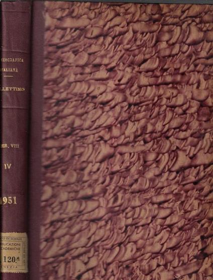 Bollettino della Società Geografica Italiana serie VIII Vol. IV 1951 - copertina