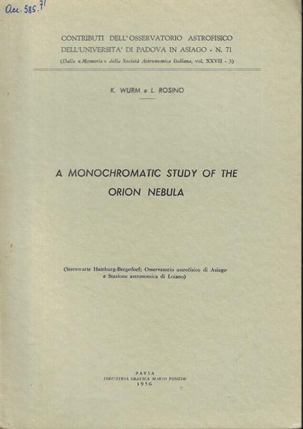 A Monochromatic study of the Orion Nebula - copertina