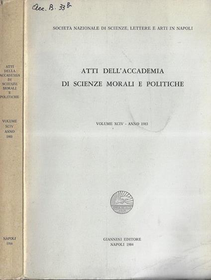 Atti dell'Accademia di scienze morali e politiche Volume XCIV 1983 - copertina