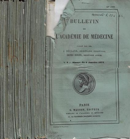 Bulletin de L'Academie de Médecine Anno 1877 (incompleto) - copertina