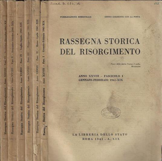 Rassegna Storica del Risorgimento Anno 1941 - copertina