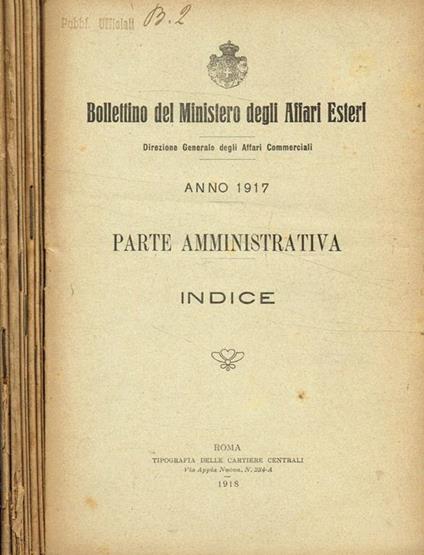 Bollettino del ministero degli affari esteri. 1917 - copertina