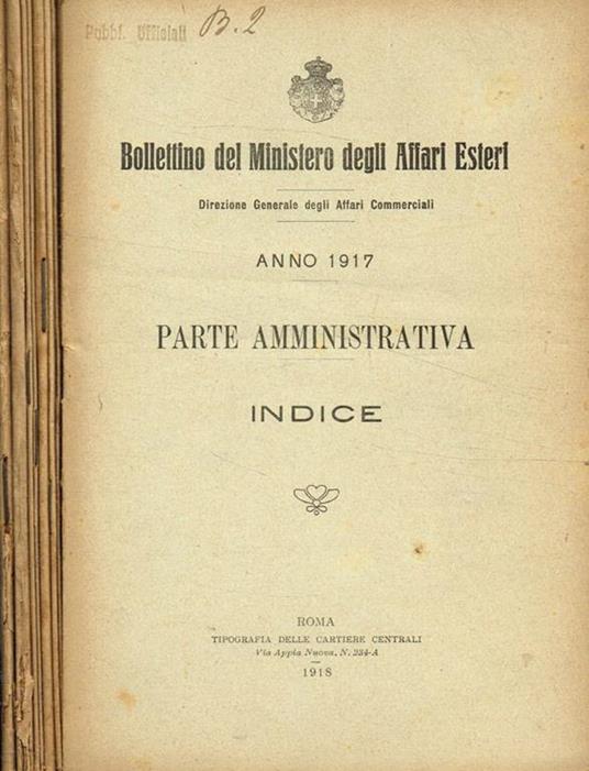 Bollettino del ministero degli affari esteri. 1917 - copertina