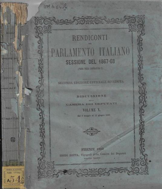 Rendiconti del Parlamento Italiano sessione del 1867-68 Vol. X - copertina