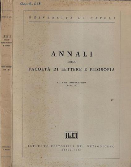 Università di Napoli Annali della facoltà di lettere e filosofia Volume dodicesimo - copertina