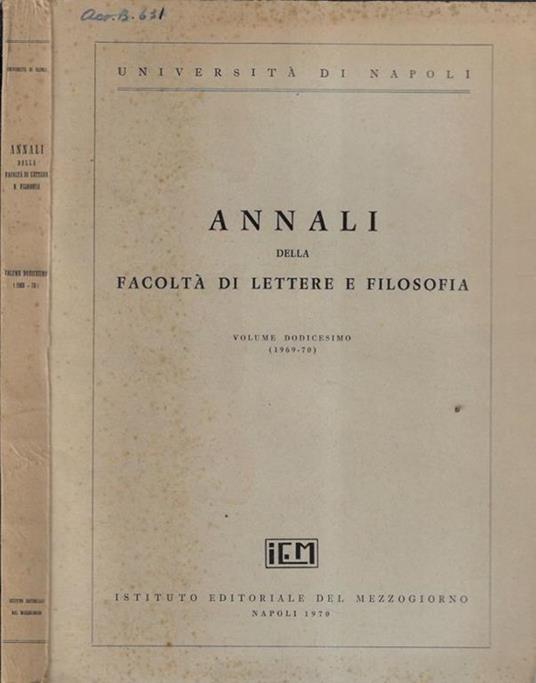 Università di Napoli Annali della facoltà di lettere e filosofia Volume dodicesimo - copertina