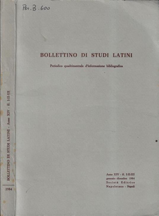 Bollettino di studi latini anno 1984 Ff. I, II, III - copertina