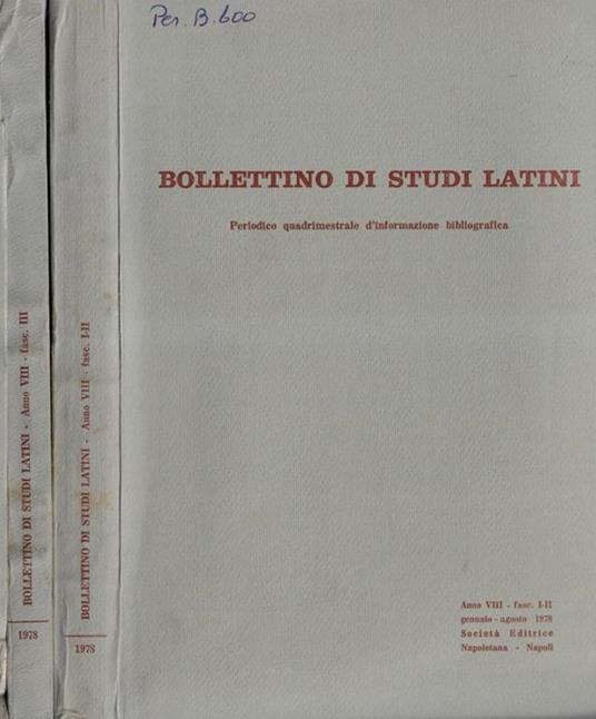Bollettino di studi latini anno 1978 Ff. I, II, III - copertina
