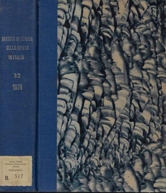 Rivista di Storia della Chiesa in Italia 1978 - copertina