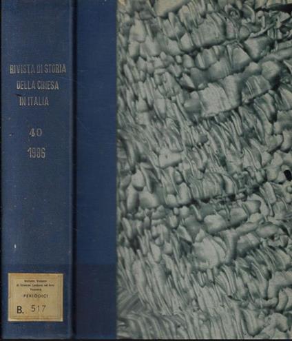 Rivista di Storia della Chiesa in Italia 1986 - copertina