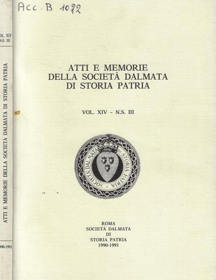 Atti e Memorie della Società Dalmata di Storia Patria Vol. XIV - copertina