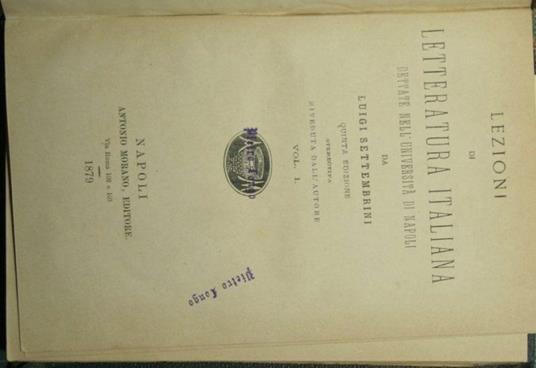 Lezioni di letteratura italiana - Luigi Settembrini - copertina