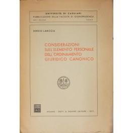 Considerazioni sull'elemento personale dell'ordinamento giuridico canonico - Sergio Lariccia - copertina