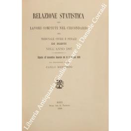 Relazione statistica dei lavori compiuti nel circondario del tribunale civile e penale di Rieti nell'anno 1897 esposta all'Assemblea Generale del dì 8 gennaio 1898 - Carlo Menchini - copertina