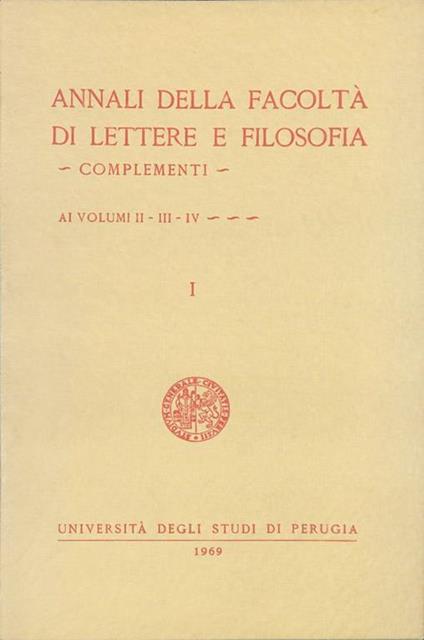 Annali della Facoltà di Lettere e Filosofia. Complementi ai volumi II - III - IV - copertina