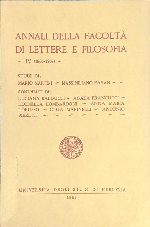 Annali della Facoltà di Lettere e Filosofia. IV (1966-1967) - copertina