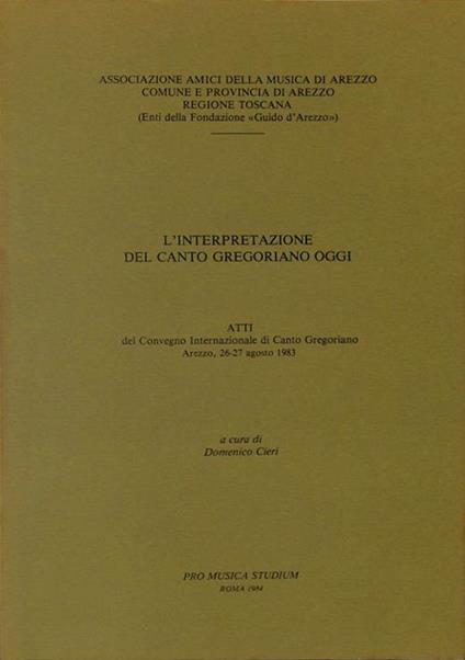 L' interpretazione del Canto Gregoriano oggi. Atti - copertina