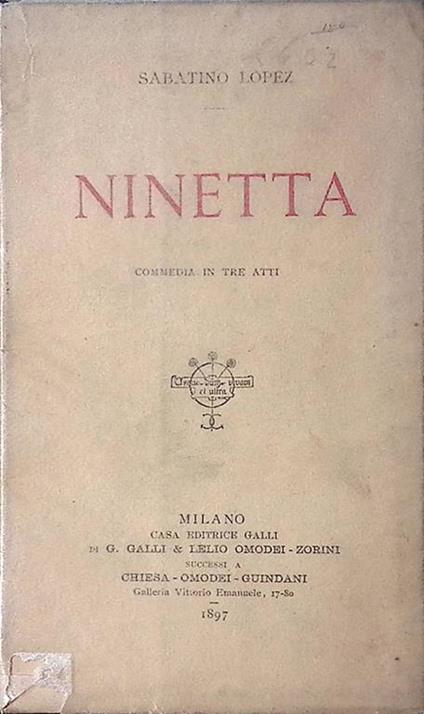 Ninetta. Commedia in tre atti - copertina