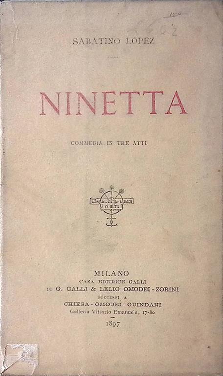 Ninetta. Commedia in tre atti - copertina