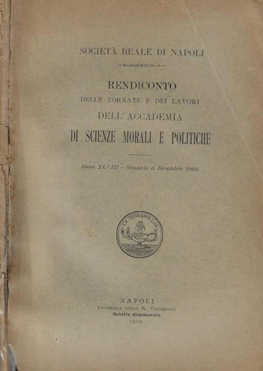 Rendiconto delle tornate e dei lavori dell'Accademia di Scienze Morali e Politiche, Anno XLVIII- Gennaio a Dicembre - copertina