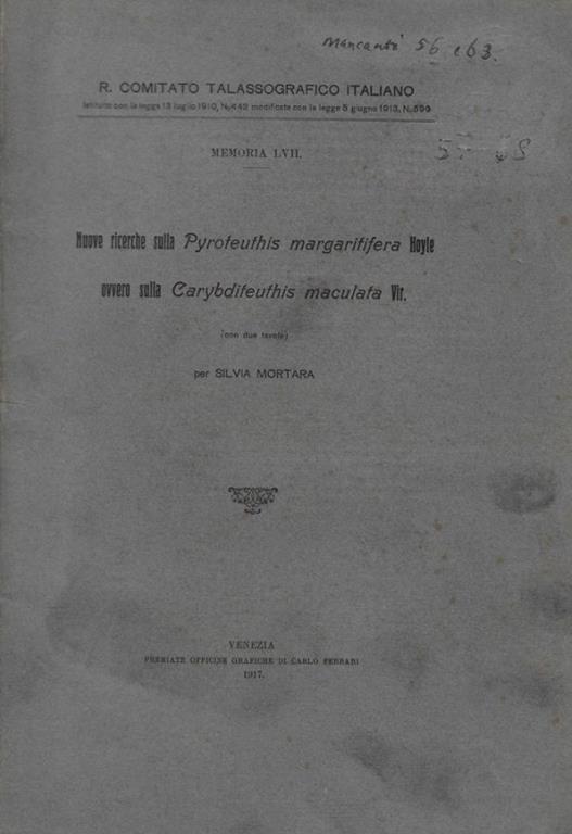 Nuove ricerche sulla Pyroteuthis margarififera Hoyle ovvero sulla Carybdifeuthis maculata Vir Silvia Mortara - copertina