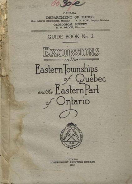 Guide book n.2. Excursions in the eastern Townships of Quebec and the Eastern Part of Ontario Canada Department of mines - copertina