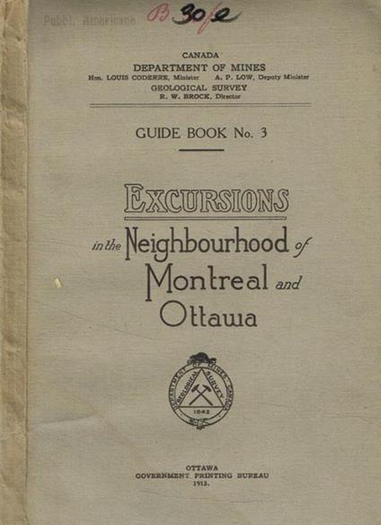 Guide book n.3. Excursions in the Neighbourhood of Montreal and Ottawa Canada Department of mines - copertina
