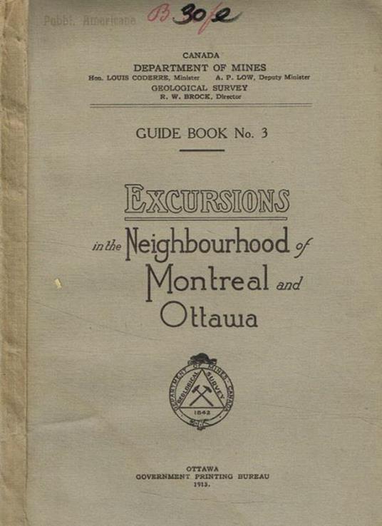 Guide book n.3. Excursions in the Neighbourhood of Montreal and Ottawa Canada Department of mines - copertina