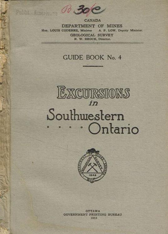 Guide book n.4. Excursions in Southwestern Ontario Canada Department of mines - copertina