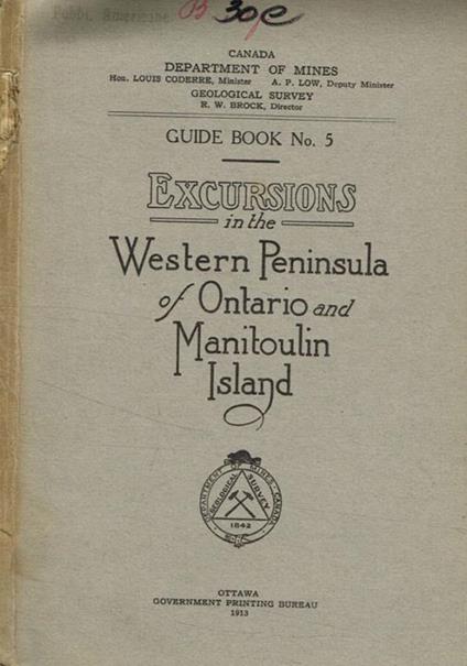 Guide book n.5. Excursions in the Western Peninsula of Ontario and Manitoulin Island Canada Department of mines - copertina