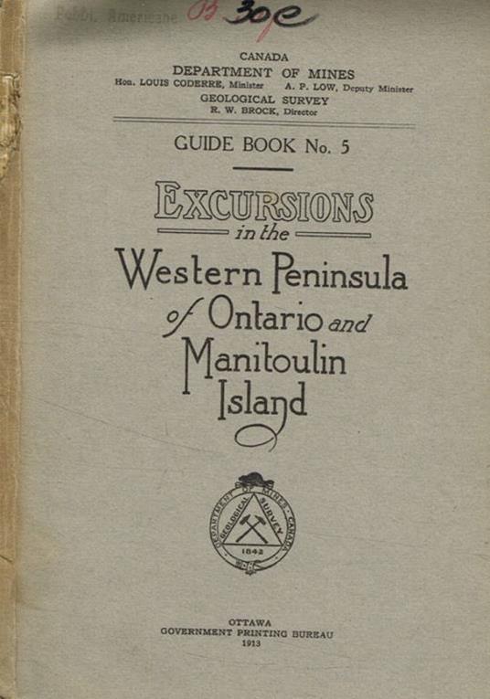 Guide book n.5. Excursions in the Western Peninsula of Ontario and Manitoulin Island Canada Department of mines - copertina