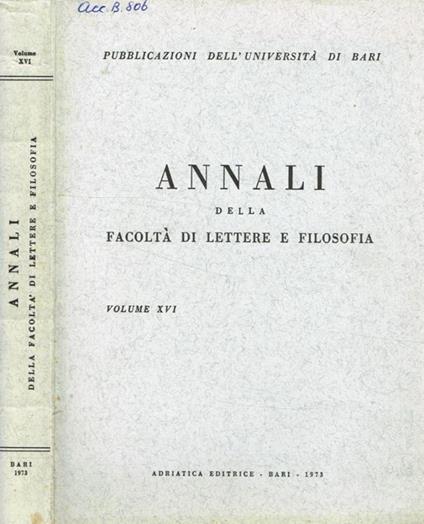 Annali della facoltà di lettere e filosofia Vol. XVI-1973 - copertina