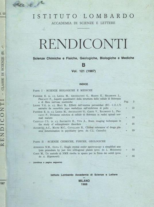 Istituto lombardo, accademia di scienze e lettere. Rendiconti. Vol.121 (1987) - copertina