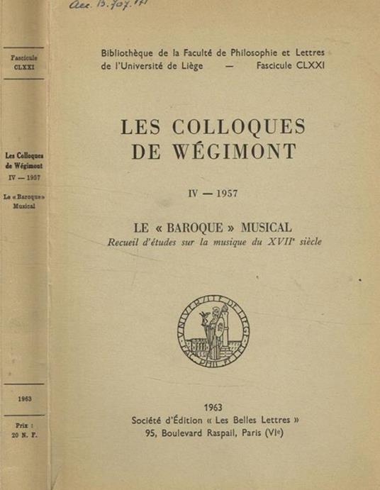 Les colloques de Wegimont. IV-1957 - copertina