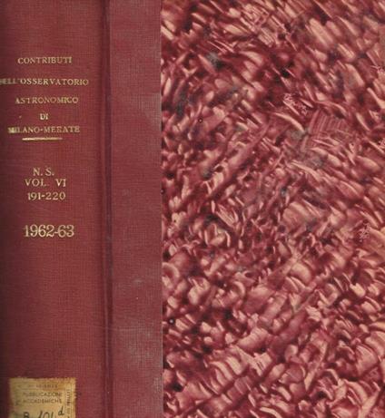 Contributi dell'Osservatorio astronomico di Milano-Merate. Nuova serie, vol.VI, fasc.n.191-220 - copertina