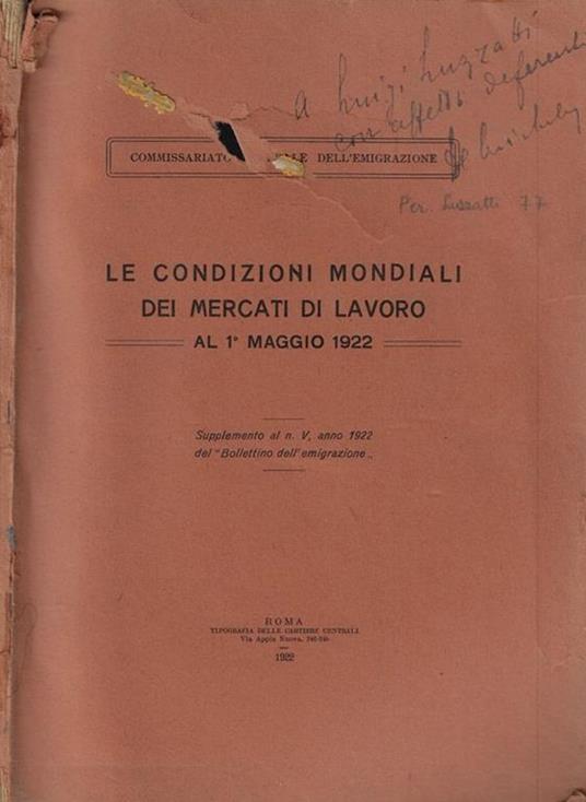 Le condizioni mondiali dei mercati di lavoro al 1° maggio 1922 - copertina