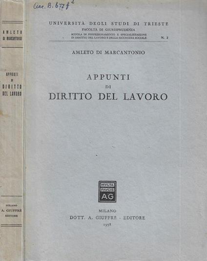 Appunti di diritto del lavoro - Amleto Di Marcantonio - copertina