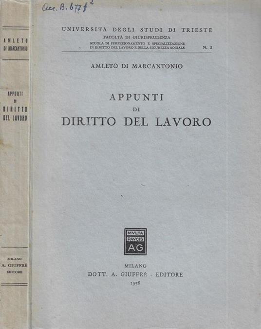 Appunti di diritto del lavoro - Amleto Di Marcantonio - copertina