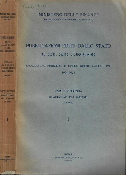 Pubblicazioni edite dallo Stato o col suo concorso - copertina