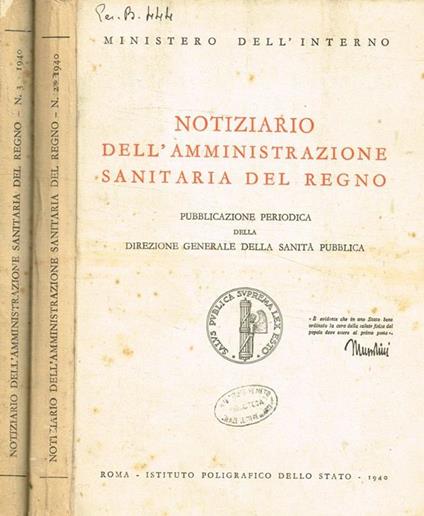 Notiziario dell'amministrazione sanitaria del regno. Anno III, fasc.2, 3, 1940 - L'Interno del Ministro - copertina